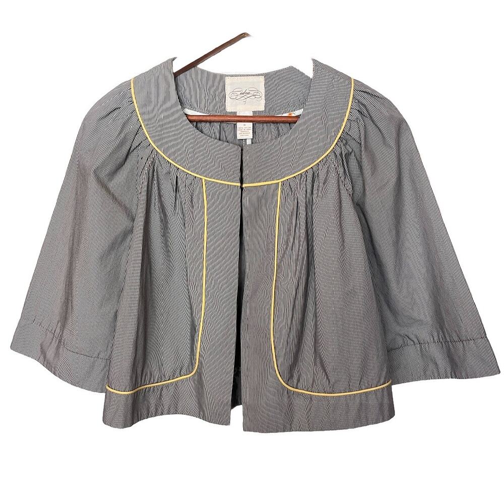 Anthropologie Cidra Cropped Jacket Stripe Round Neck Size 8 White Black